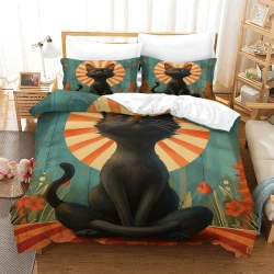 Chat Housse de Couette Imprimée 3D Douce 3 Pièces Literie Garçons Filles