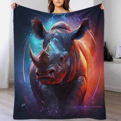 Rhinocéros Plaid en Polaire Imprimé 3D Couverture Douce Confortable pour Canapé Lit Bureau