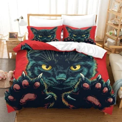 Chat Housse de Couette Imprimée 3D Douce 3 Pièces Literie Garçons Filles
