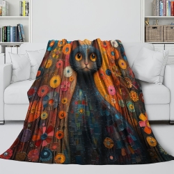 Cute Chat Plaid en Polaire Imprimé 3D Couverture Douce Confortable pour Canapé Lit Bureau
