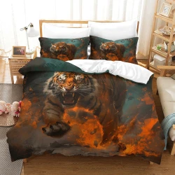 Tigre Housse de Couette Imprimée 3D Douce 3 Pièces Literie Garçons Filles