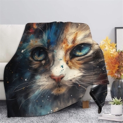 Chat Plaid en Polaire Imprimé 3D Couverture Douce Confortable pour Canapé Lit Bureau