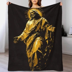 Dieu et Jésus Plaid en Polaire Imprimé 3D Couverture Douce Confortable pour Canapé Lit Bureau