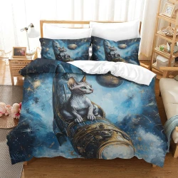 Chat sphynx Housse de Couette Imprimée 3D Douce 3 Pièces Literie Garçons Filles