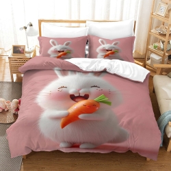 Lapin Housse de Couette Imprimée 3D Douce 3 Pièces Literie Garçons Filles