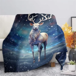 Renne Plaid en Polaire Imprimé 3D Couverture Douce Confortable pour Canapé Lit Bureau