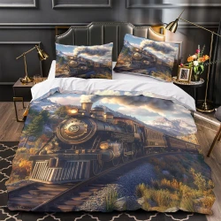 Tren de vapor Funda Nórdica Impresa en 3D Suave 3 Piezas Ropa de Cama para Niños Niñas