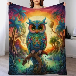 Hibou Plaid en Polaire Imprimé 3D Couverture Douce Confortable pour Canapé Lit Bureau