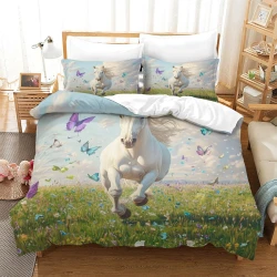 Cavallo Copripiumino Stampato 3D Morbido 3 Pezzi Biancheria da Letto per Ragazzi Ragazze