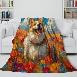 Corgi Plaid en Polaire Imprimé 3D Couverture Douce Confortable pour Canapé Lit Bureau