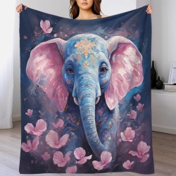 Éléphant Plaid en Polaire Imprimé 3D Couverture Douce Confortable pour Canapé Lit Bureau