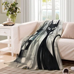 Art abstrait Chat Plaid en Polaire Imprimé 3D Couverture Douce Confortable pour Canapé Lit Bureau