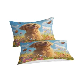 Golden Retriever Housse de Couette Imprimée 3D Douce 3 Pièces Literie Garçons Filles