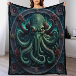 Mythe de l'horreur Cthulhu Plaid en Polaire Imprimé 3D Couverture Douce Confortable pour Canapé Lit Bureau