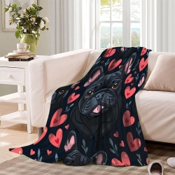 French Bouledogue Plaid en Polaire Imprimé 3D Couverture Douce Confortable pour Canapé Lit Bureau