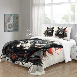 Dieu égyptien Anubis Housse de Couette Imprimée 3D Douce 3 Pièces Literie Garçons Filles