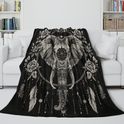 Éléphant Plaid en Polaire Imprimé 3D Couverture Douce Confortable pour Canapé Lit Bureau