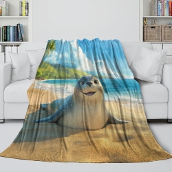 Phoque Plaid en Polaire Imprimé 3D Couverture Douce Confortable pour Canapé Lit Bureau