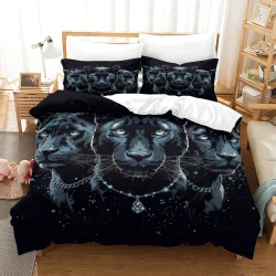 Panthère noire Housse de Couette Imprimée 3D Douce 3 Pièces Literie Garçons Filles