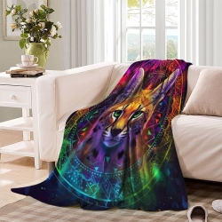 Chat Plaid en Polaire Imprimé 3D Couverture Douce Confortable pour Canapé Lit Bureau