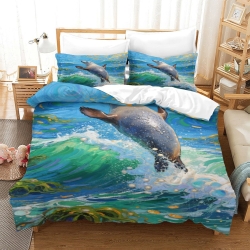 Phoque Housse de Couette Imprimée 3D Douce 3 Pièces Literie Garçons Filles