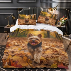 Yorkshire Terrier Housse de Couette Imprimée 3D Douce 3 Pièces Literie Garçons Filles