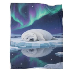 Phoque Plaid en Polaire Imprimé 3D Couverture Douce Confortable pour Canapé Lit Bureau