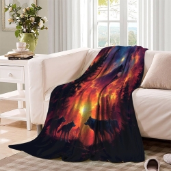 Loup Plaid en Polaire Imprimé 3D Couverture Douce Confortable pour Canapé Lit Bureau