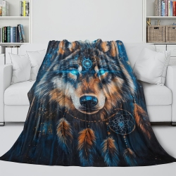 Loup Plaid en Polaire Imprimé 3D Couverture Douce Confortable pour Canapé Lit Bureau