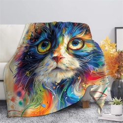 Chat Plaid en Polaire Imprimé 3D Couverture Douce Confortable pour Canapé Lit Bureau
