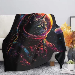 Space Gatto Coperta in Pile Stampata 3D Morbida e Confortevole per Divano Letto Ufficio