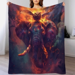 Éléphant Plaid en Polaire Imprimé 3D Couverture Douce Confortable pour Canapé Lit Bureau