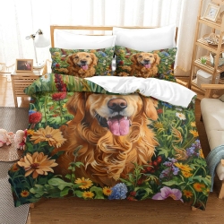 Golden Retriever Housse de Couette Imprimée 3D Douce 3 Pièces Literie Garçons Filles