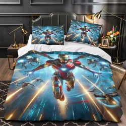 Avengers Iron Man Copripiumino Stampato 3D Morbido 3 Pezzi Biancheria da Letto per Ragazzi Ragazze