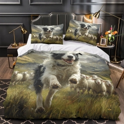 Border Collie Housse de Couette Imprimée 3D Douce 3 Pièces Literie Garçons Filles