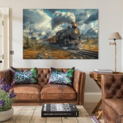 Train à vapeur Peinture sur toile sans cadre, impressions posters art mural pour déco maison chambre bureau