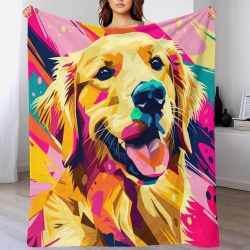 Golden Retriever Plaid en Polaire Imprimé 3D Couverture Douce Confortable pour Canapé Lit Bureau