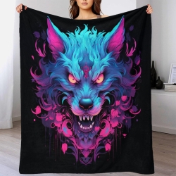 Loup Plaid en Polaire Imprimé 3D Couverture Douce Confortable pour Canapé Lit Bureau