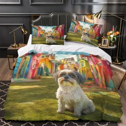 Shih Tzu 3D Gedruckter Bettbezug Weiche 3-teilige Bettwäsche für Jungen Mädchen