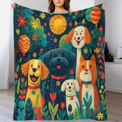 Chien d'art Plaid en Polaire Imprimé 3D Couverture Douce Confortable pour Canapé Lit Bureau