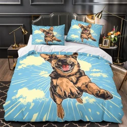 Berger allemand Housse de Couette Imprimée 3D Douce 3 Pièces Literie Garçons Filles