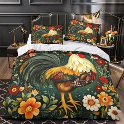 Coq Housse de Couette Imprimée 3D Douce 3 Pièces Literie Garçons Filles