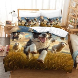 Border Collie Housse de Couette Imprimée 3D Douce 3 Pièces Literie Garçons Filles