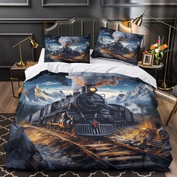 Train à vapeur Housse de Couette Imprimée 3D Douce 3 Pièces Literie Garçons Filles