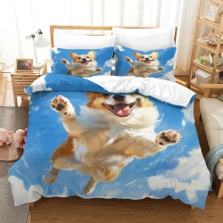 Corgi Housse de Couette Imprimée 3D Douce 3 Pièces Literie Garçons Filles