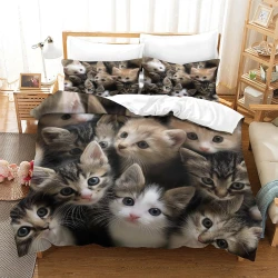 Chat Housse de Couette Imprimée 3D Douce 3 Pièces Literie Garçons Filles
