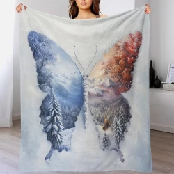 Mariposa Manta de Forro Polar Impresa en 3D Suave y Acogedora para Sofá Cama Oficina