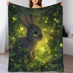 Lapin Petit lapin Plaid en Polaire Imprimé 3D Couverture Douce Confortable pour Canapé Lit Bureau