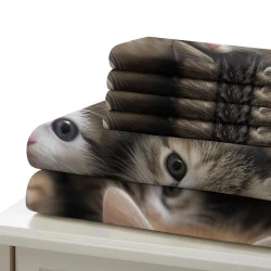 Chat Housse de Couette Imprimée 3D Douce 3 Pièces Literie Garçons Filles
