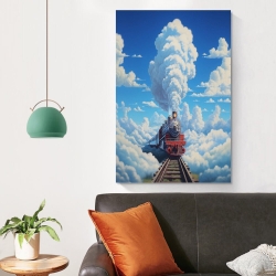 Train à vapeur Peinture sur toile sans cadre, impressions posters art mural pour déco maison chambre bureau
